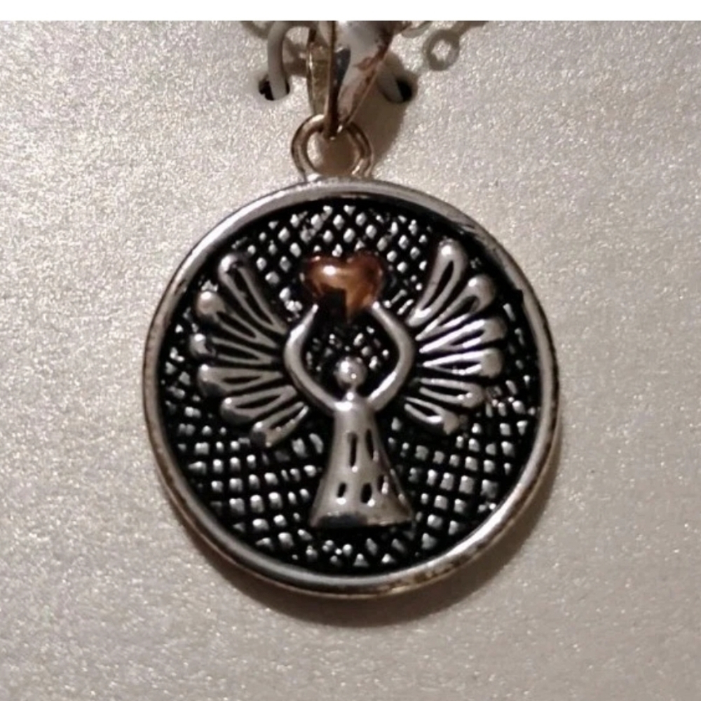 Guardian Angel Pendant Necklace Silver Plated Rose Gold Heart Easter Gift NWT